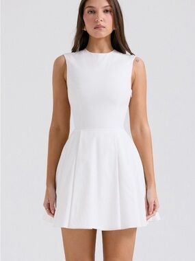 House of CB Claretta White Pleaded Cotton Mini Dress